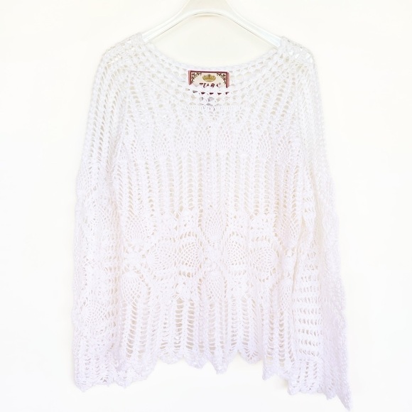 Vtg Bohemian crocheted top Flare Bell Sleeves by TIARA Womens size S - Picture 1 of 8